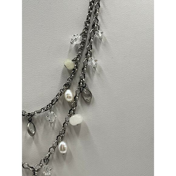 Liz Palacios Two Layered Pearl Crystal Necklace Swarovski USA Designer Vintage - Picture 4 of 9